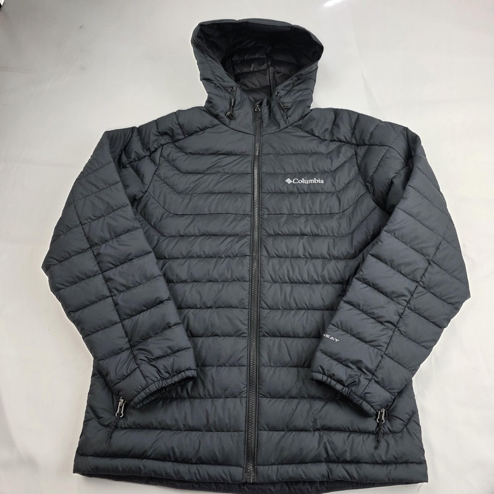 Columbia Jacket Mens Small Gray Omni-Heat Hooded Puffer Insulated Full Zip